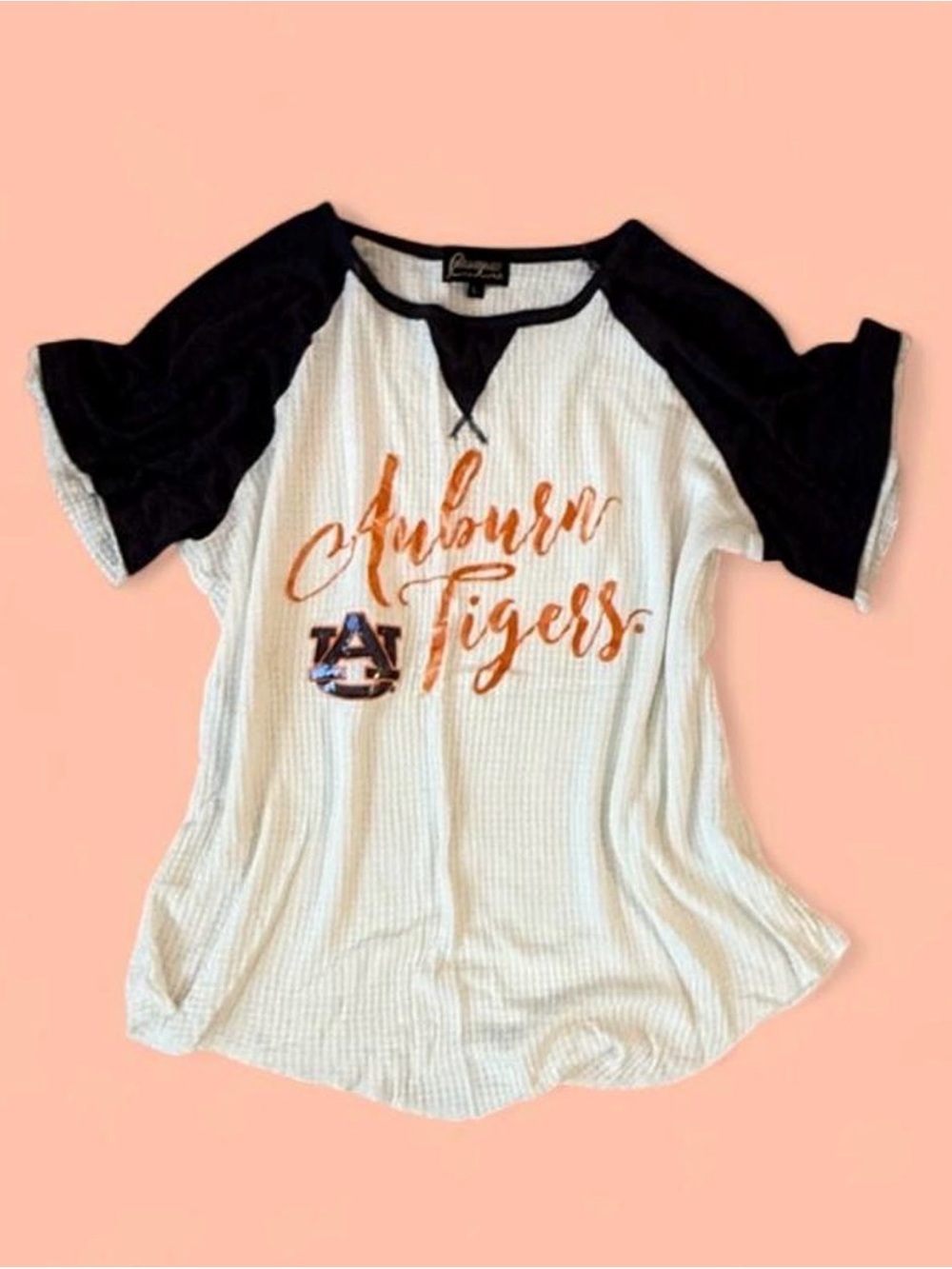 Auburn Tigers Waffle Knit Tee - White with Navy Sleeves